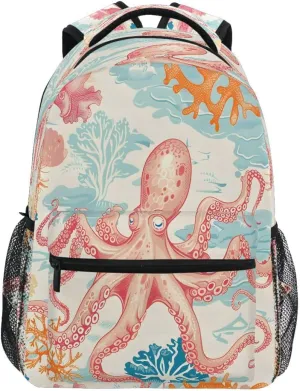 ALAZA Octopus Coral Reef Retro Backpack Daypack School Bag Travel Shoulder Bag for Students Boys Girls