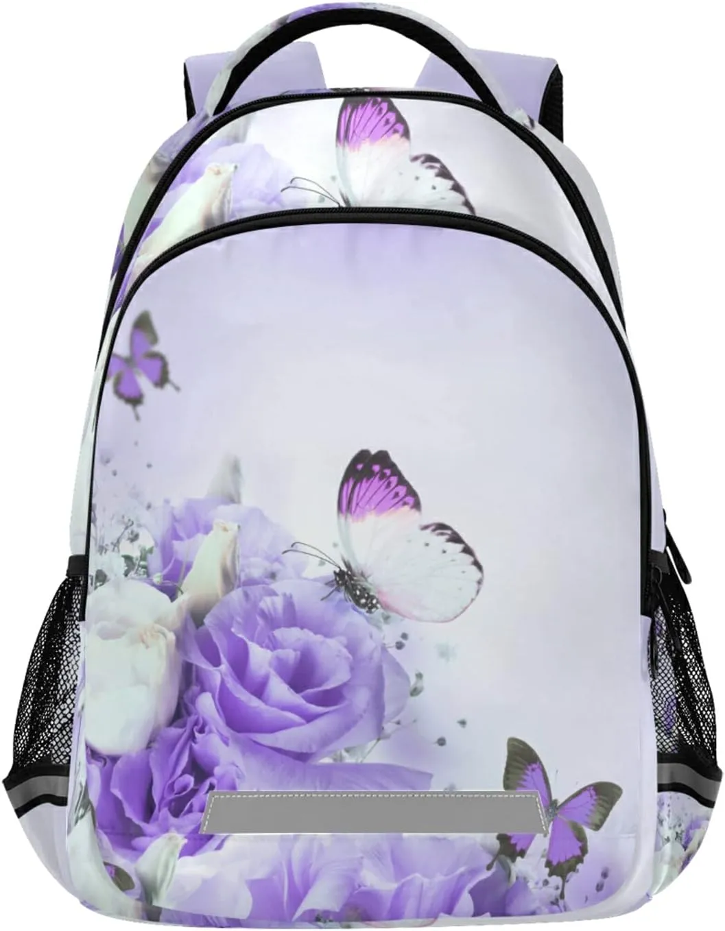 ALAZA Purple Rose Flower Butterfly Backpacks for Girls Boys Kids School Book Bags 3rd 4th 5th Grade Laptop Casual Daypack Travel Shoulder Bag with Chest Strap