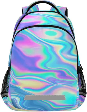 ALAZA Rainbow Holographic Gradient Swirl Tie Dye Backpack for Students Boys Girls School Bag Travel Daypack