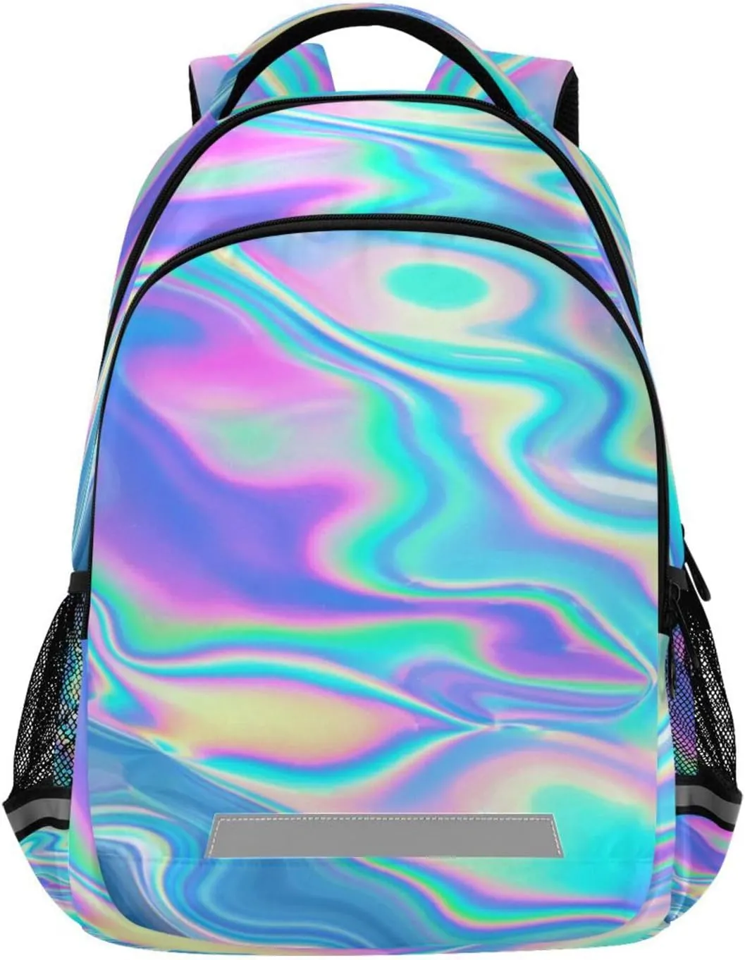 ALAZA Rainbow Holographic Gradient Swirl Tie Dye Backpack for Students Boys Girls School Bag Travel Daypack