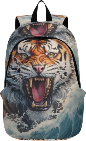 ALAZA Roar Tiger and Ocean Waves Backpack Laptop Notebook Bag College Bag Bookbag Casual Travel Trip Daypack for Women Men Fits 15.6 Laptop