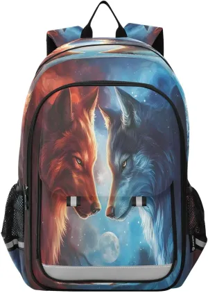 ALAZA School backpacks for girls boys Red and Blue Wolf Confront Backpack Students Bookbag for school bag Womens Casual Daypack College Bookbag