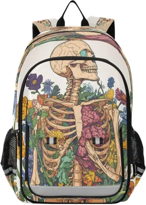 ALAZA School backpacks for girls boys Skull Flower Viscera Backpack Students Bookbag for school bag Womens Casual Daypack College Bookbag