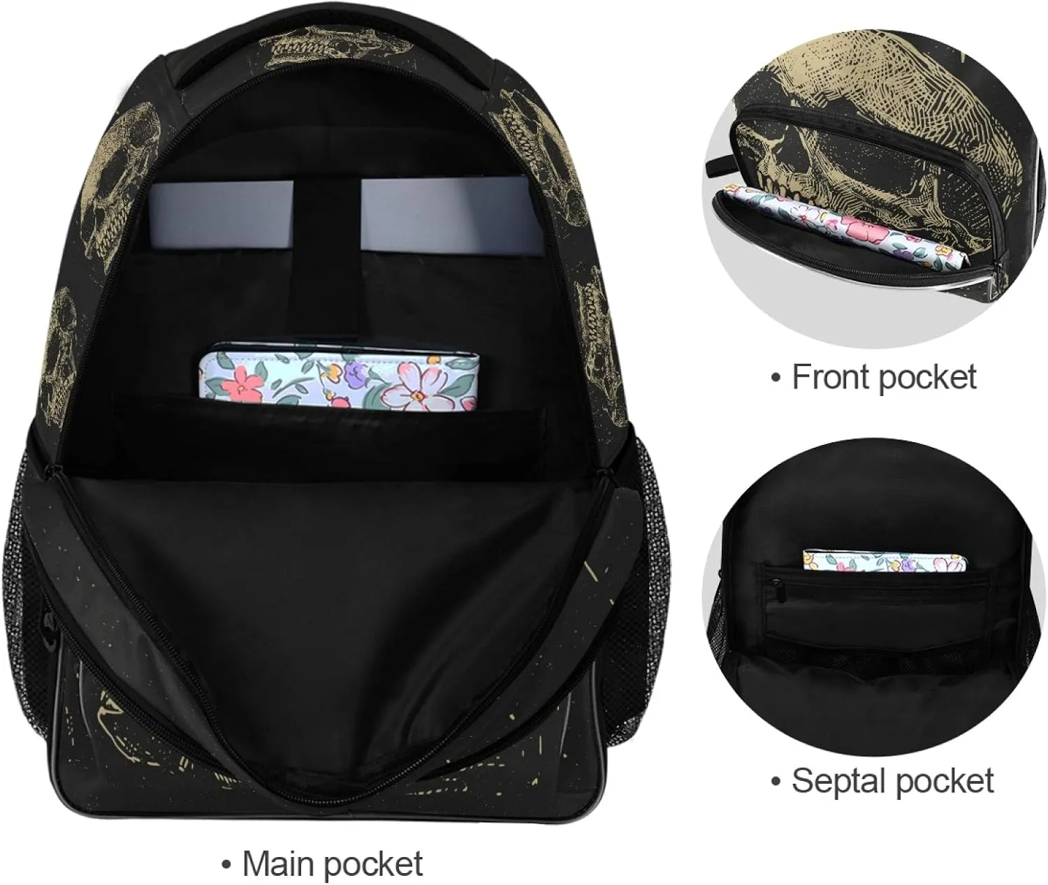 ALAZA Skull in Vintage Style Backpack Daypack Laptop Work Travel College Bag for Men Women Fits 15.6 Inch Laptop