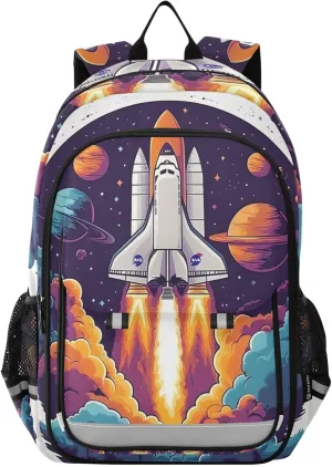 ALAZA Space Galaxy Rocket Laptop Backpack Purse for Women BookBags 17 inch School Bags Men Boys Girls Travel Casual Daypack