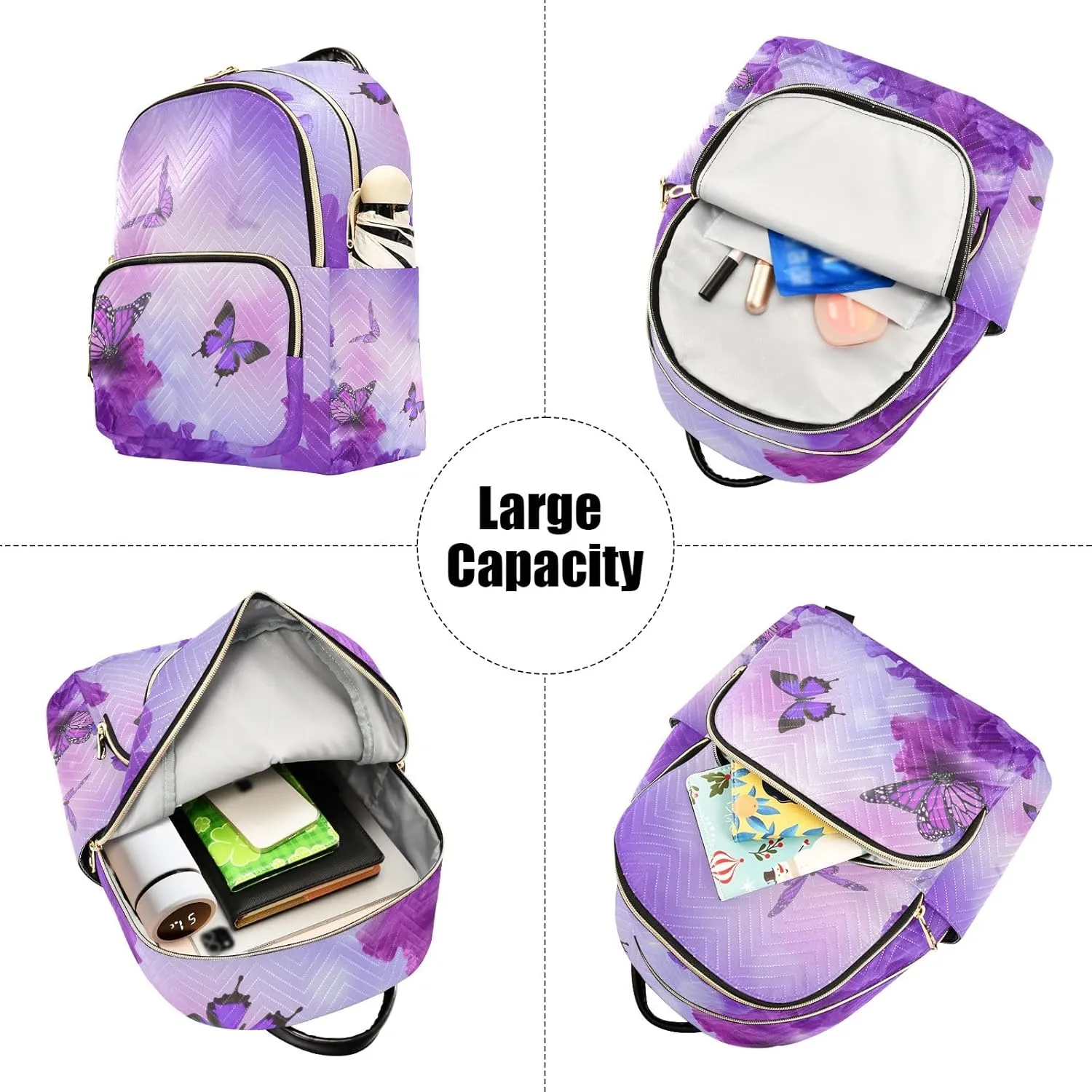 ALAZA Travel Backpack Purse for Women Fashion Anti-theft Work Casual Butterfly Purple Flower Daypack Shoulder Bag Medium Size