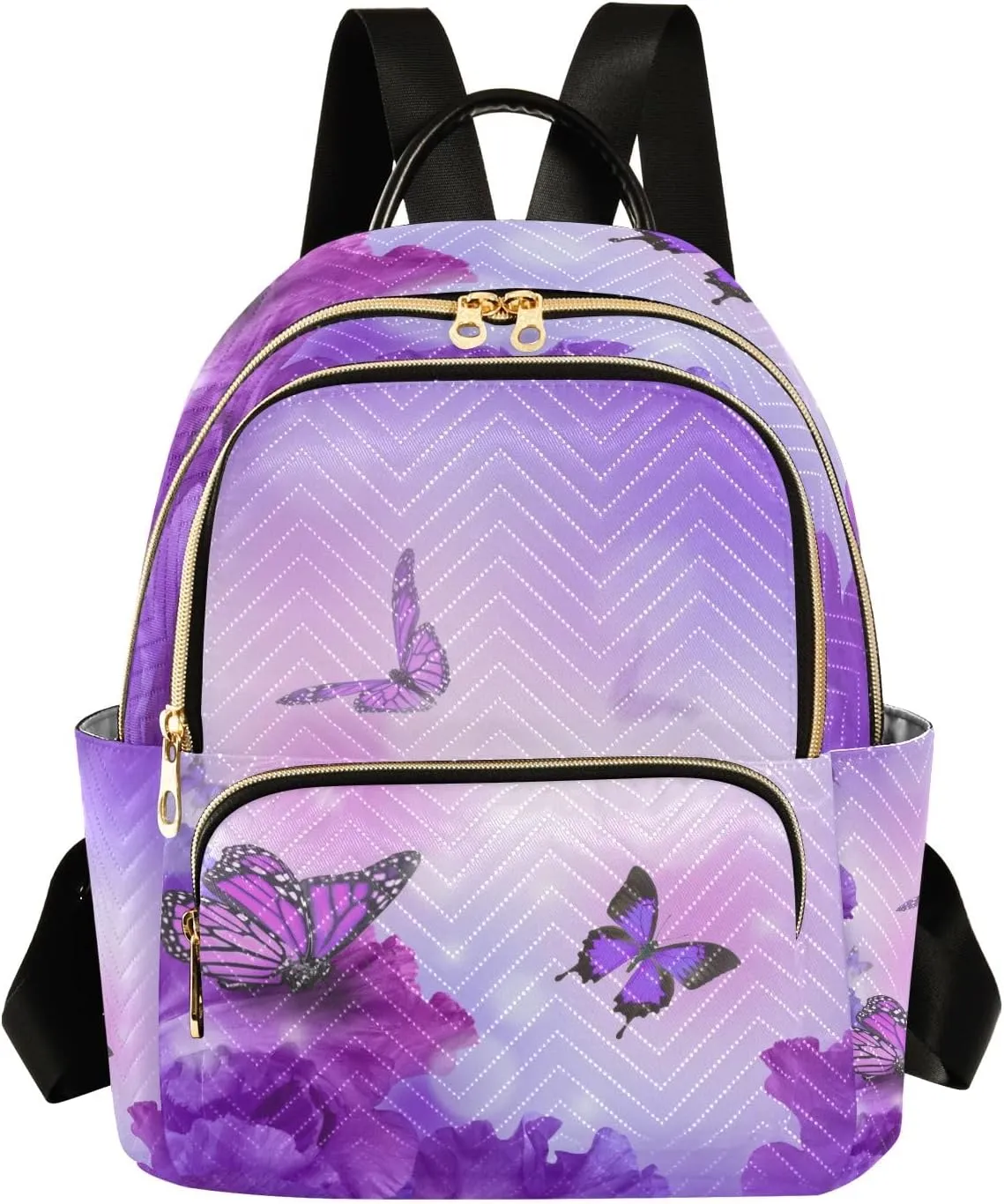 ALAZA Travel Backpack Purse for Women Fashion Anti-theft Work Casual Butterfly Purple Flower Daypack Shoulder Bag Medium Size