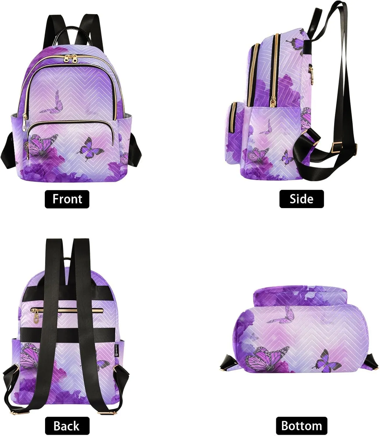 ALAZA Travel Backpack Purse for Women Fashion Anti-theft Work Casual Butterfly Purple Flower Daypack Shoulder Bag Medium Size