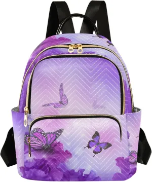 ALAZA Travel Backpack Purse for Women Fashion Anti-theft Work Casual Butterfly Purple Flower Daypack Shoulder Bag Medium Size