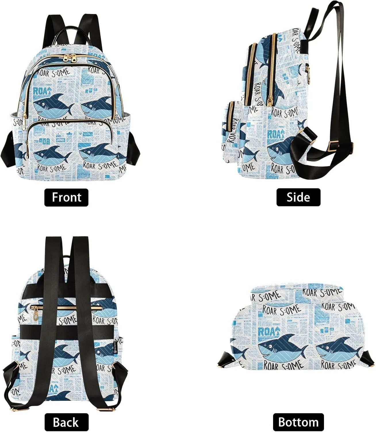 ALAZA Travel Backpack Purse for Women Fashion Anti-theft Work Casual Shark Newspaper Daypack Shoulder Bag Medium Size