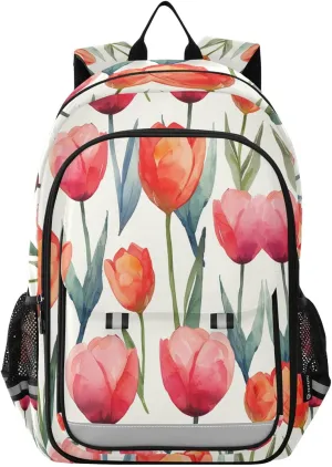 ALAZA Tulip Red Flower Laptop Backpack Purse for Women Men School Bag 17 Inch Bookbag Student Boys Girls Travel Casual Daypack
