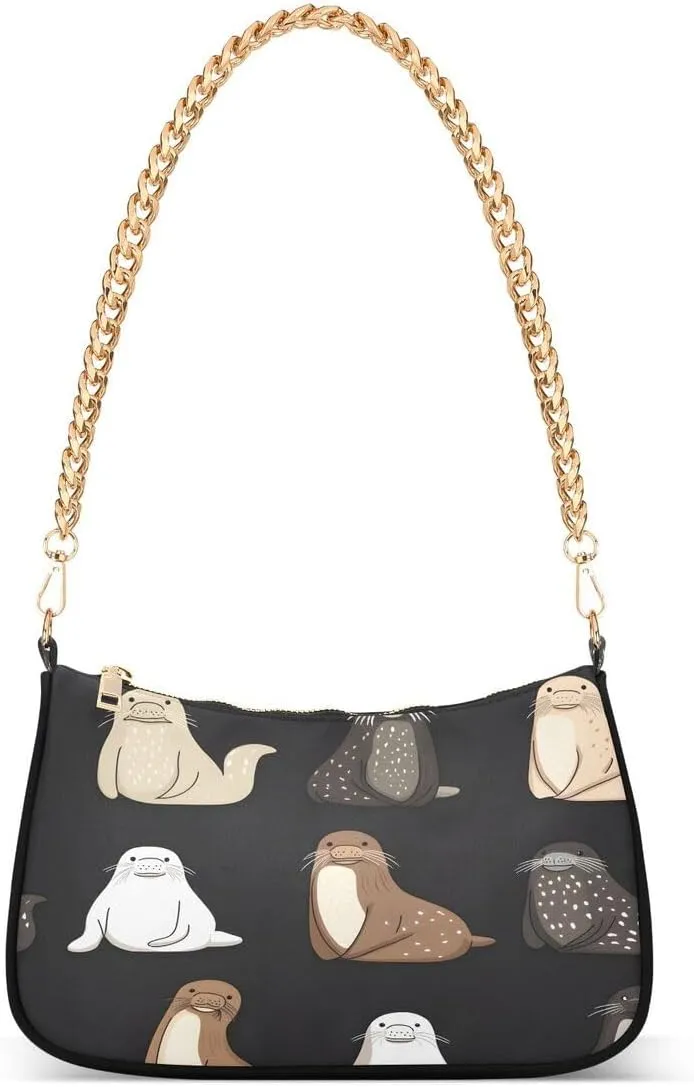 ALAZA Walrus Black Cartoon Women's Handbags Tote Crossbody Bag Purse Ladies Shoulder Bag Hobo Handbag