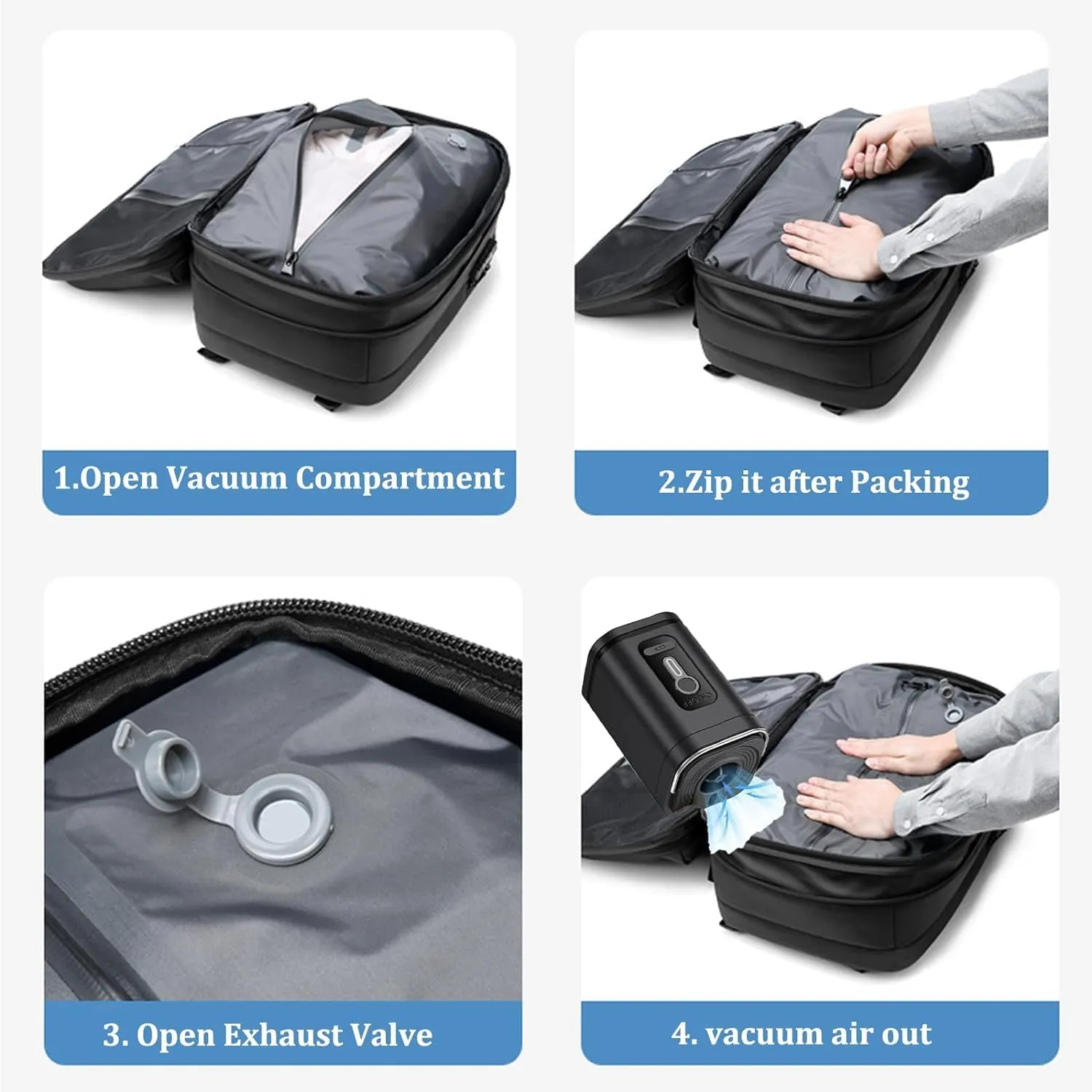 Alepeak Vacuum Backpack With Vacuum Compression,Airpax Discoverer Travel Bag,Airback Backpack Waterproof And Anti-Theft (Black, Extra Large)