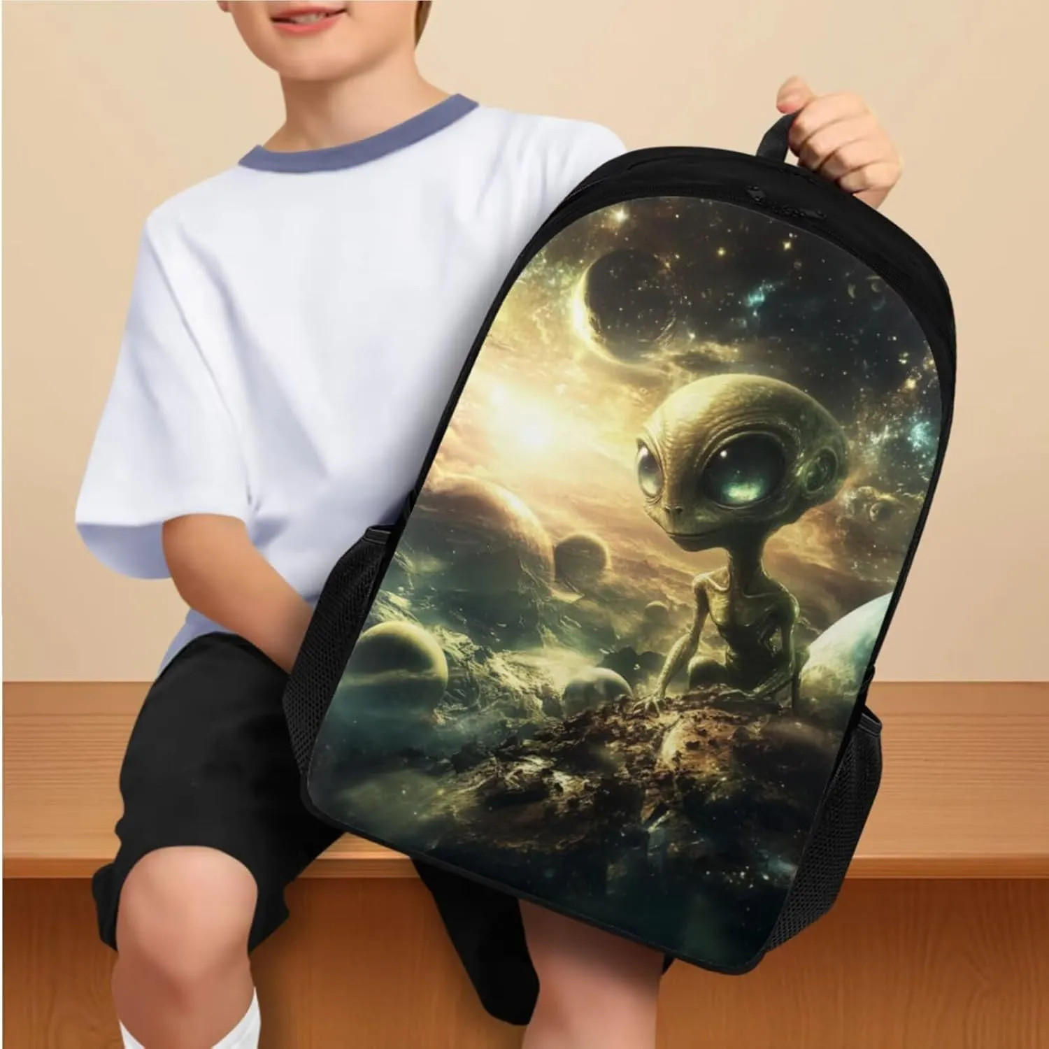 Alien Backpack for Girls Kids Backpack with Lunch Box Water Bottle Pouch and Kawaii Pencil Case 4pcs Set Cute Bookbag with Compartments 17" School Bag for Elementary