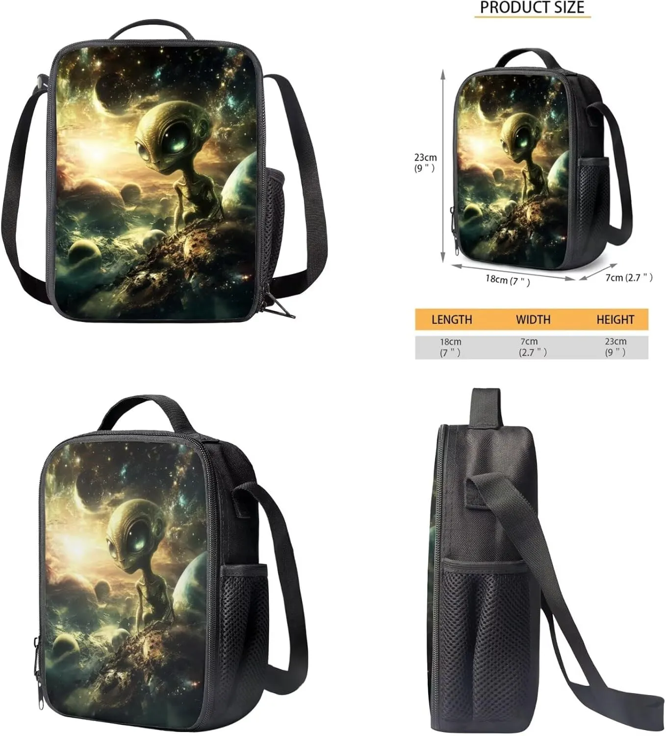 Alien Backpack for Girls Kids Backpack with Lunch Box Water Bottle Pouch and Kawaii Pencil Case 4pcs Set Cute Bookbag with Compartments 17" School Bag for Elementary