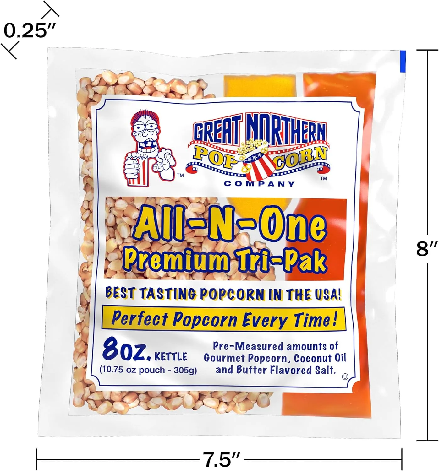 All-in-One Premium Tri-Pack Popcorn - 10.75-Ounce Movie Theater Popcorn for Commercial 8-Ounce Kettle Poppers - 12/Case by Great Northern Popcorn