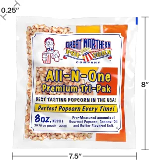 All-in-One Premium Tri-Pack Popcorn - 10.75-Ounce Movie Theater Popcorn for Commercial 8-Ounce Kettle Poppers - 12/Case by Great Northern Popcorn