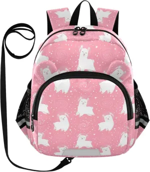 Alpaca Preschool Backpack Starry Space Daycare Bookbag School Backpack with Traction Rope for Kids 3-6