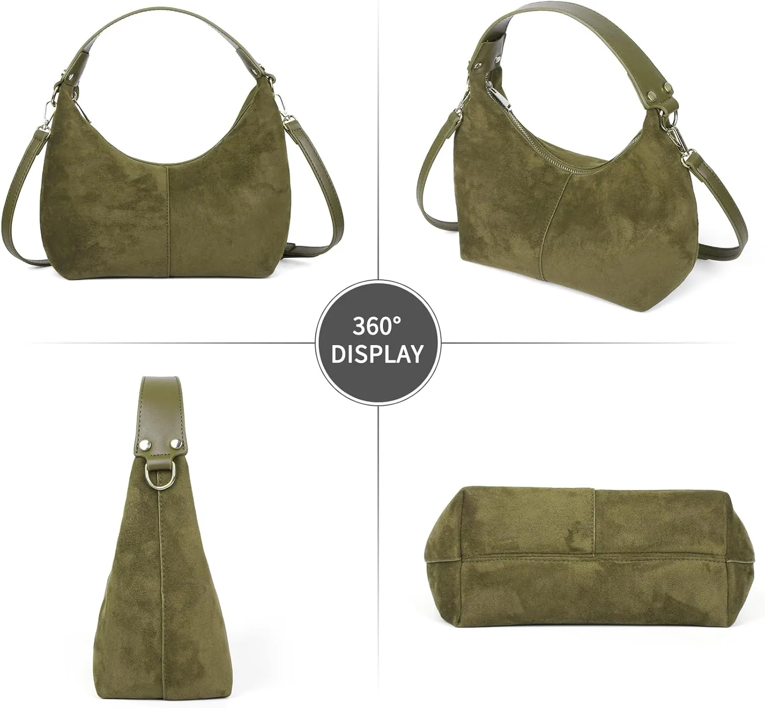 ALUSBELL Suede Tote Bags For Women Retro Suede Crossbody Shoulder Bag Crescent Satchel Hobo Bag Travel Work Purses Handbag
