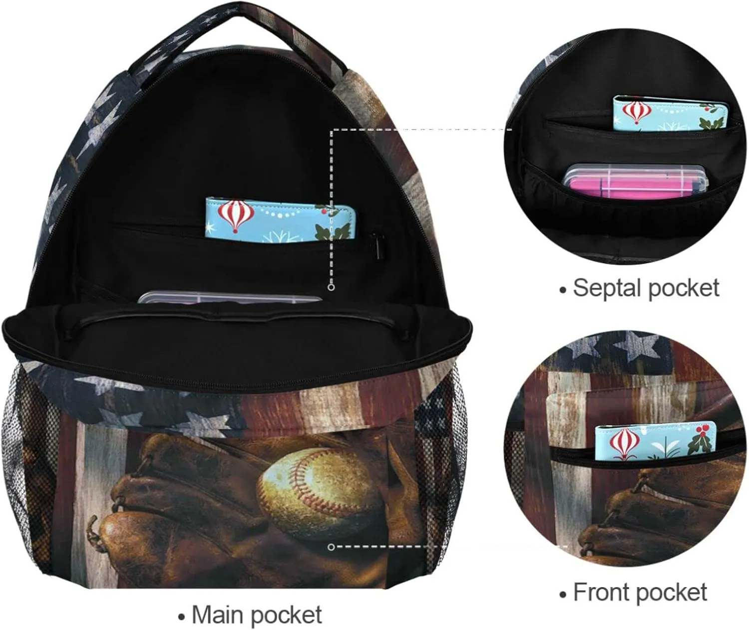 American Flag Baseball Backpacks USA Softball Glove School Travel Book College Shoulder Bag for Women Girls Men Boys