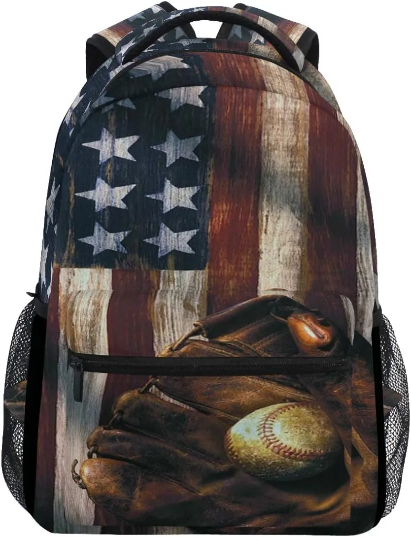 American Flag Baseball Backpacks USA Softball Glove School Travel Book College Shoulder Bag for Women Girls Men Boys