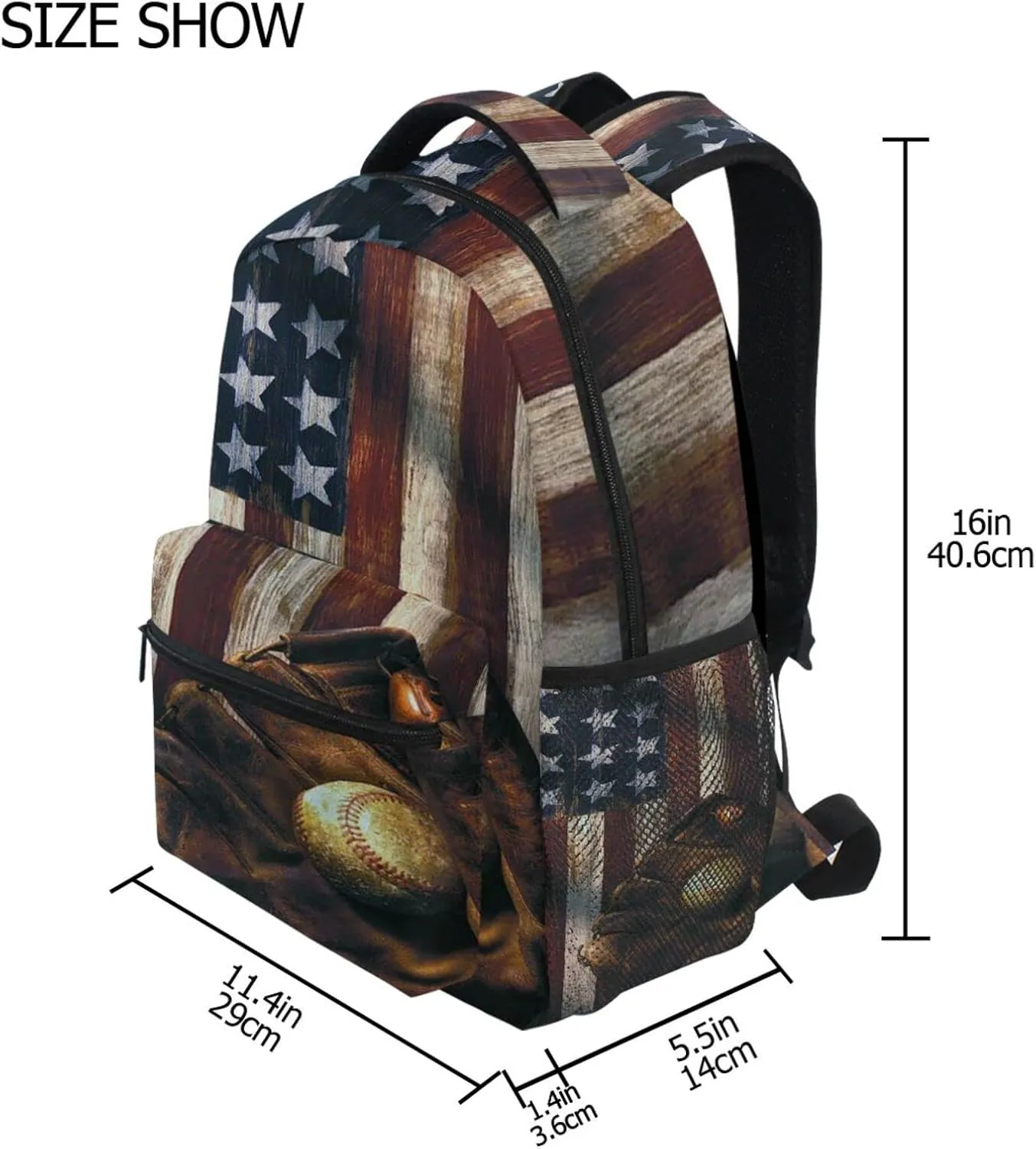 American Flag Baseball Backpacks USA Softball Glove School Travel Book College Shoulder Bag for Women Girls Men Boys