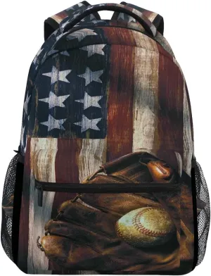American Flag Baseball Backpacks USA Softball Glove School Travel Book College Shoulder Bag for Women Girls Men Boys