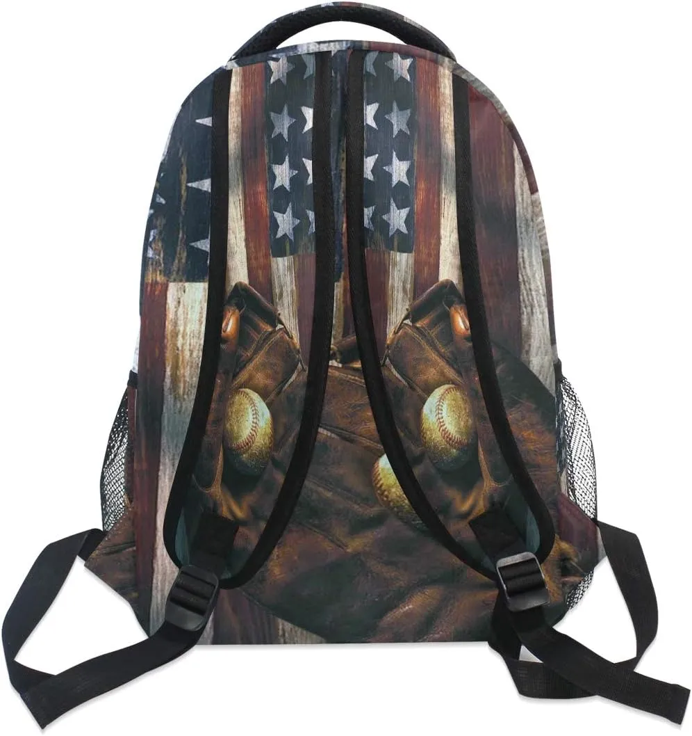 American Flag Baseball Backpacks USA Softball Glove School Travel Book College Shoulder Bag for Women Girls Men Boys