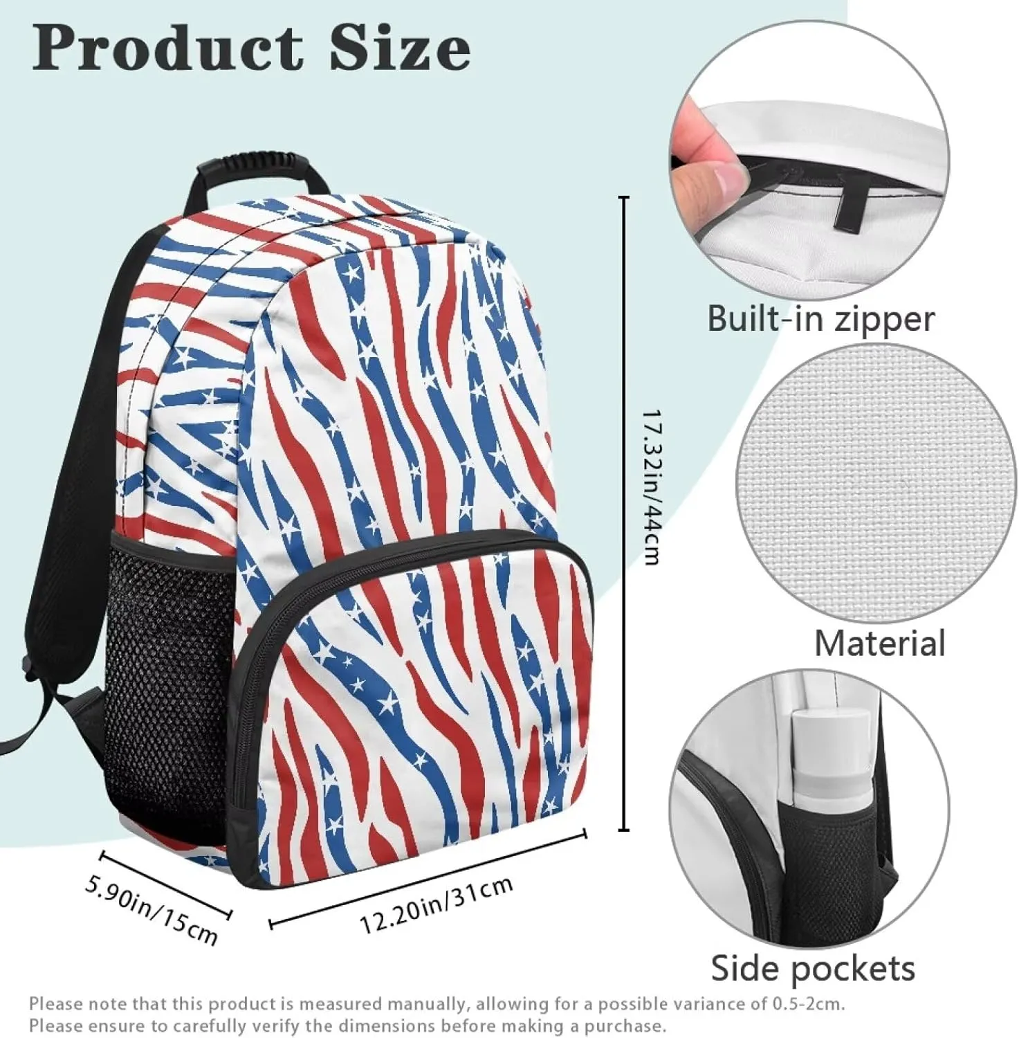 American Flag Computer Backpacks for Laptops Bags Animal Pattern Sturdy Book Bag with 2 Compartments Large Shoulder Purse Bagpack for School