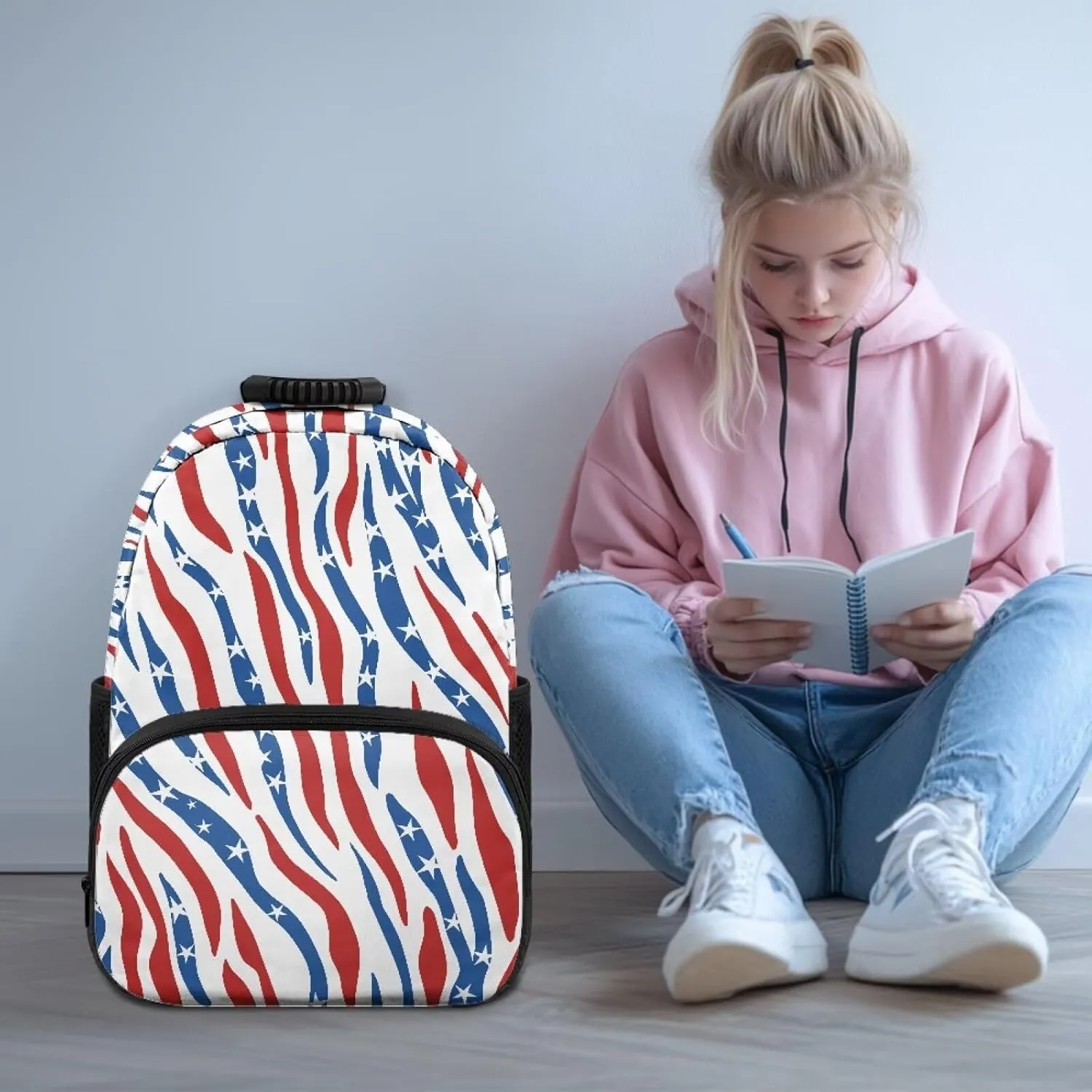 American Flag Computer Backpacks for Laptops Bags Animal Pattern Sturdy Book Bag with 2 Compartments Large Shoulder Purse Bagpack for School