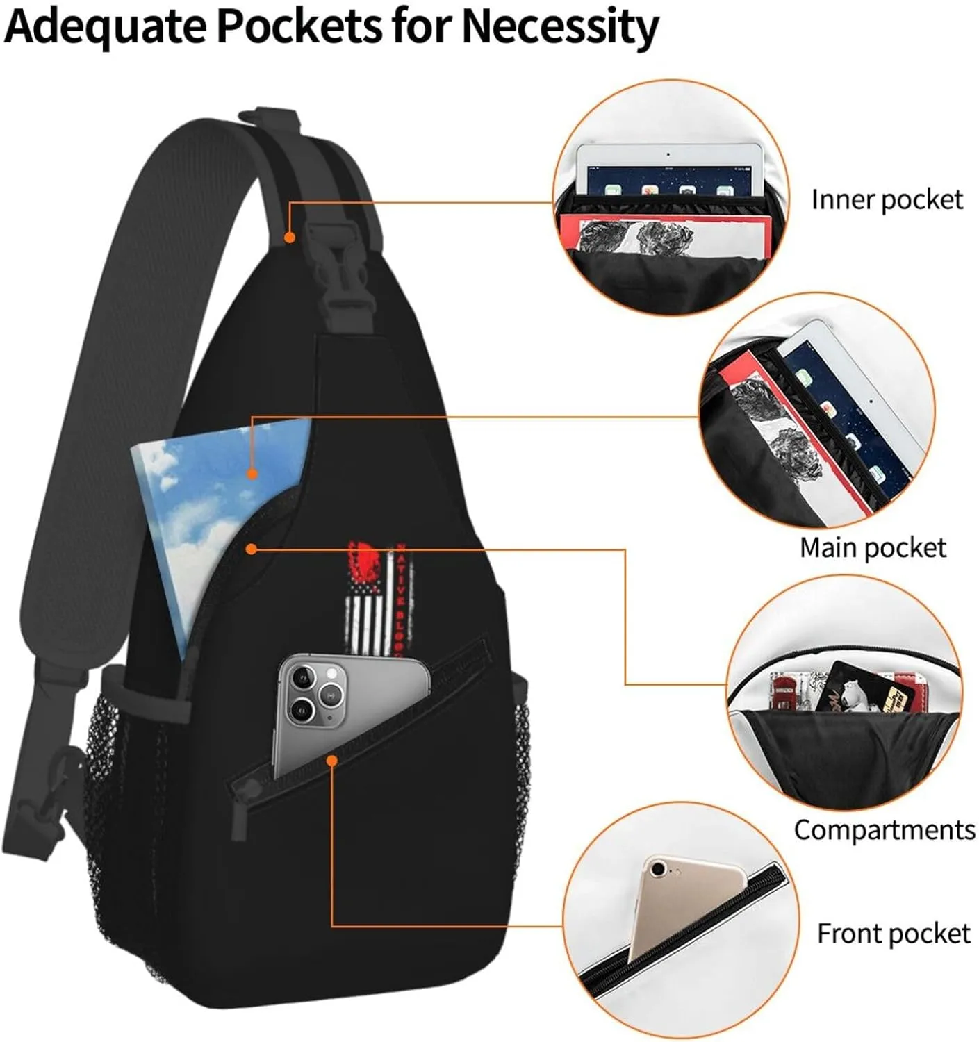 American Flag Native Blood Sling Bag Crossbody Backpack Shoulder Casual Daypack Bag for Men Women