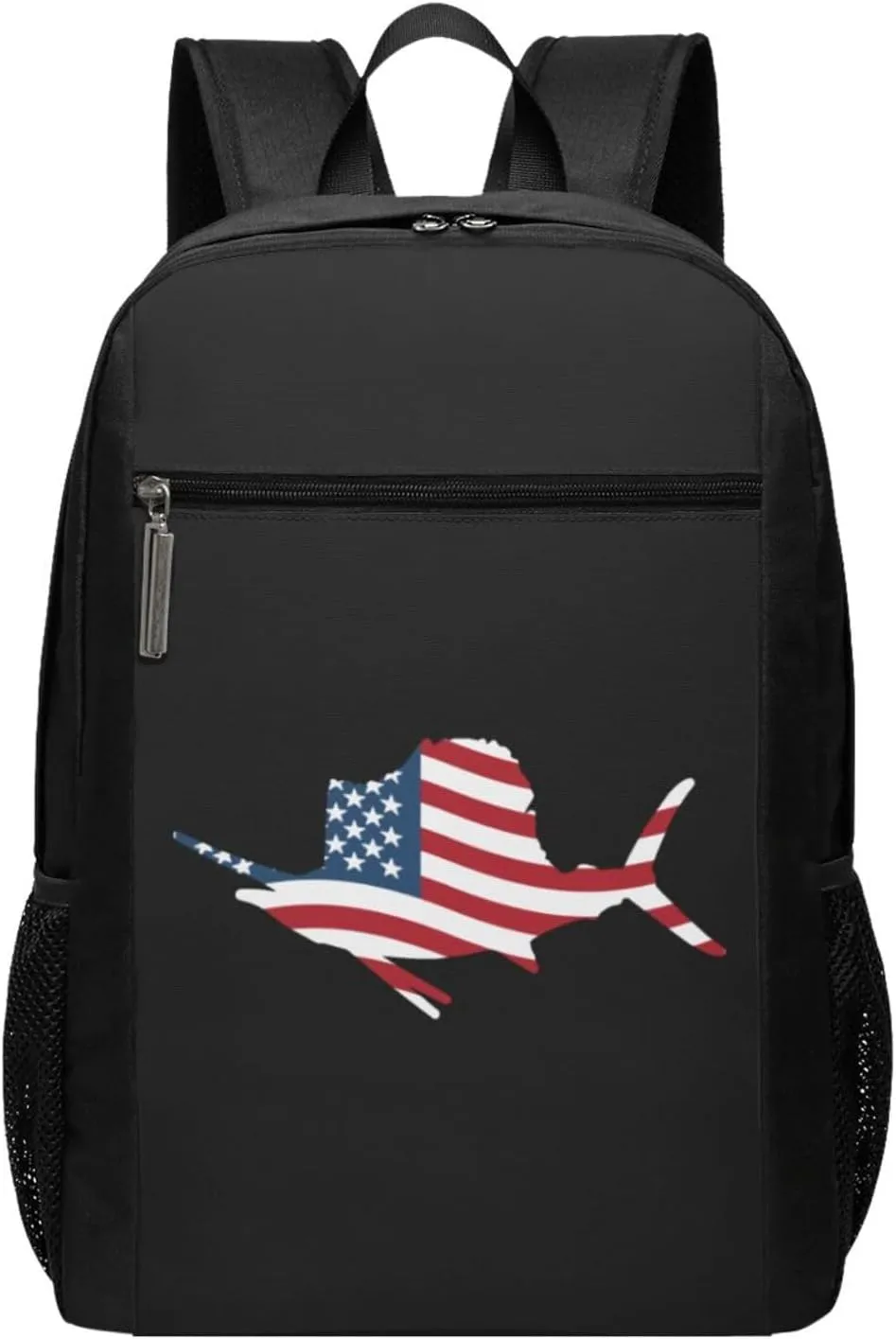 American Flag Sailfish Fish Fishing Travel Laptop Backpack, Business Anti Theft Slim Sturdy Laptops Backpacks, College Computer Bag Gift for Men & Women Fits 17 Inch Notebook,Black