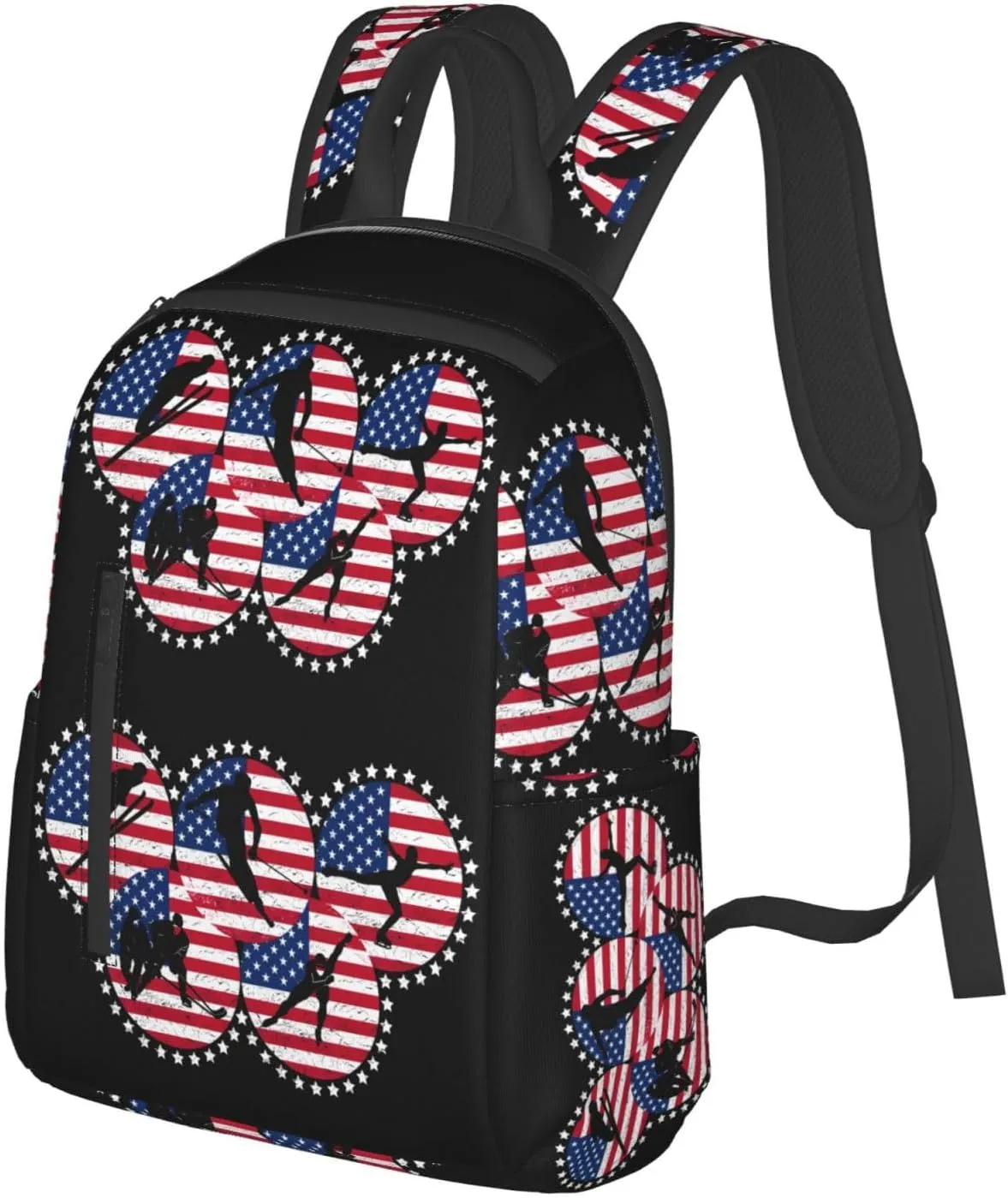 American Flag Winter Sport Games Casual Backpacks Laptop Backpack Outdoor Travel Rucksack Sport Carry-On Daypack Lightweight Bag with Multi-Pockets