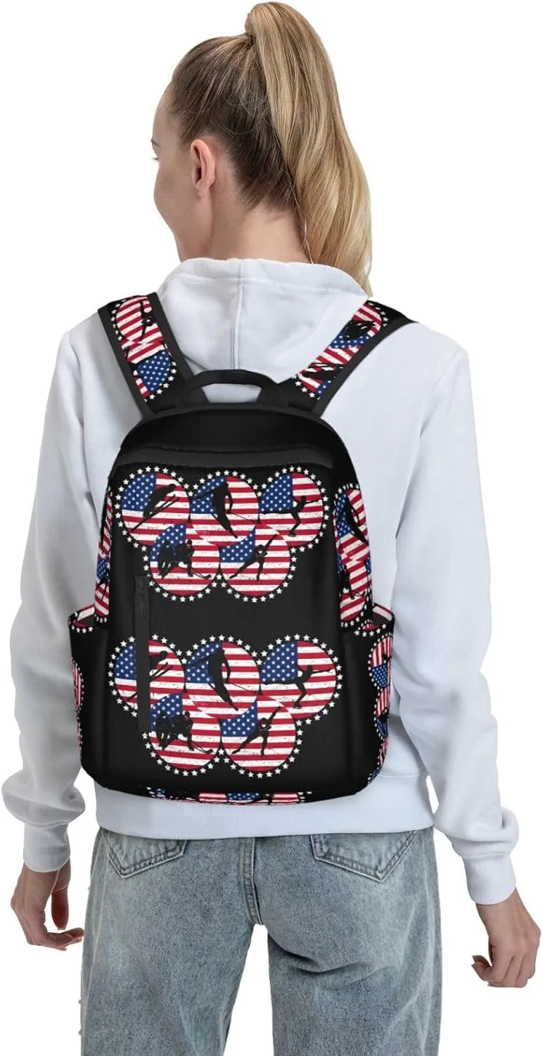 American Flag Winter Sport Games Casual Backpacks Laptop Backpack Outdoor Travel Rucksack Sport Carry-On Daypack Lightweight Bag with Multi-Pockets
