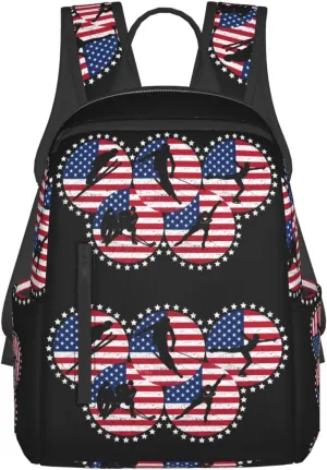 American Flag Winter Sport Games Casual Backpacks Laptop Backpack Outdoor Travel Rucksack Sport Carry-On Daypack Lightweight Bag with Multi-Pockets