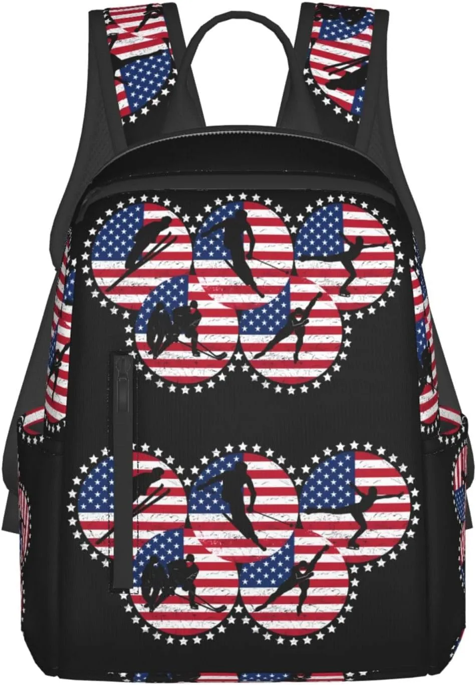 American Flag Winter Sport Games Casual Backpacks Laptop Backpack Outdoor Travel Rucksack Sport Carry-On Daypack Lightweight Bag with Multi-Pockets