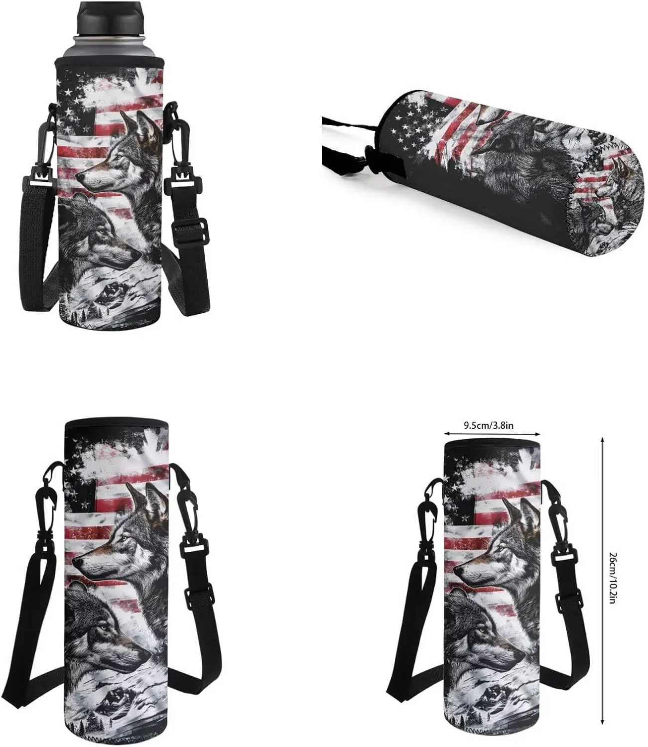 American Flag Wolf Bookbags for 7th Grade Boys Kids School Backpack with Lunch Box Pencil Case Bottle Sleeve Multifunctional Elementary School Bags for Boys Backpacks Ages 10-12