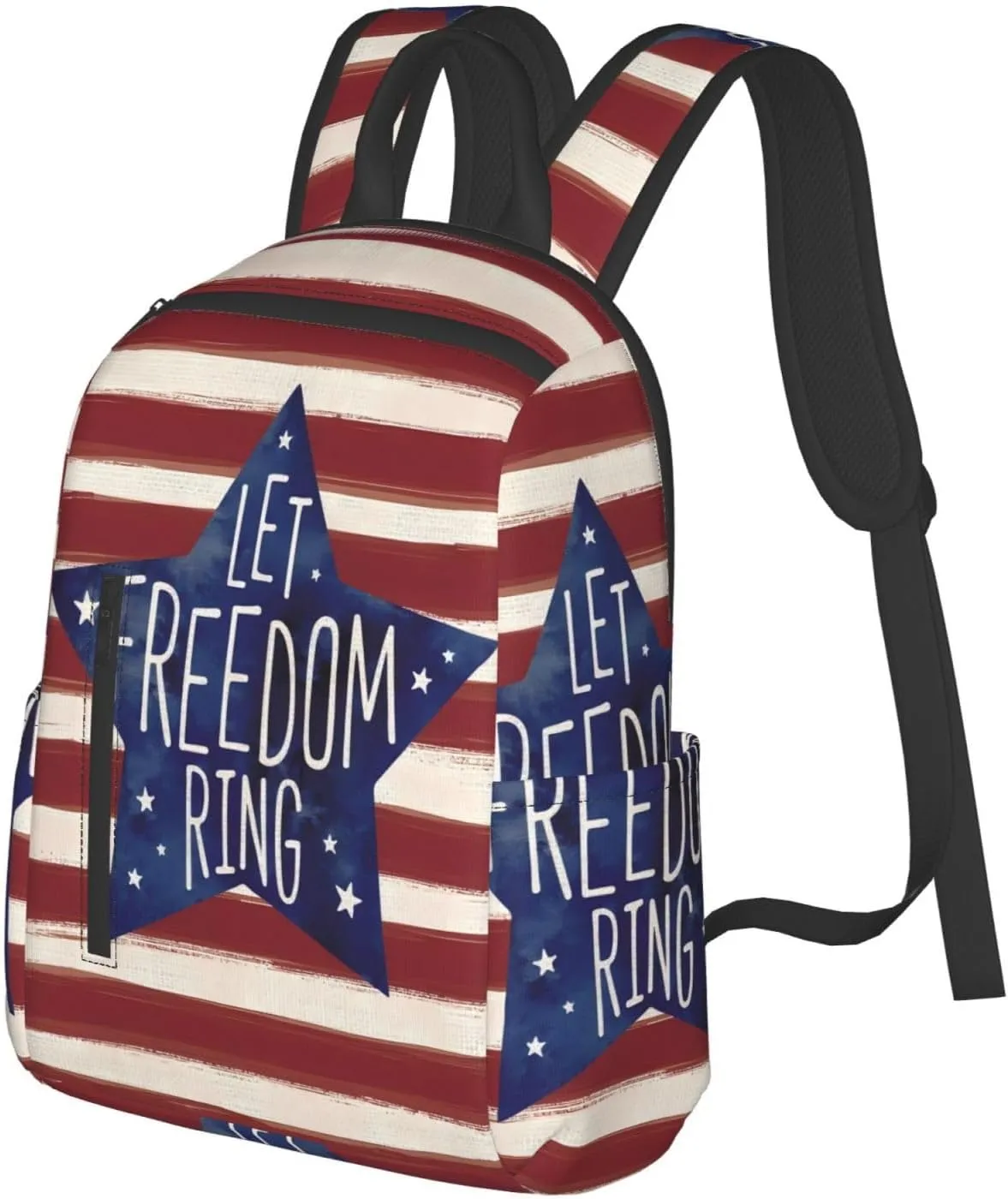 American Independence Day American Flag Stripes Let Freedom Ring Casual Backpacks Laptop Backpack Outdoor Travel Rucksack Sport Carry-On Daypack Lightweight Bag with Multi-Pockets