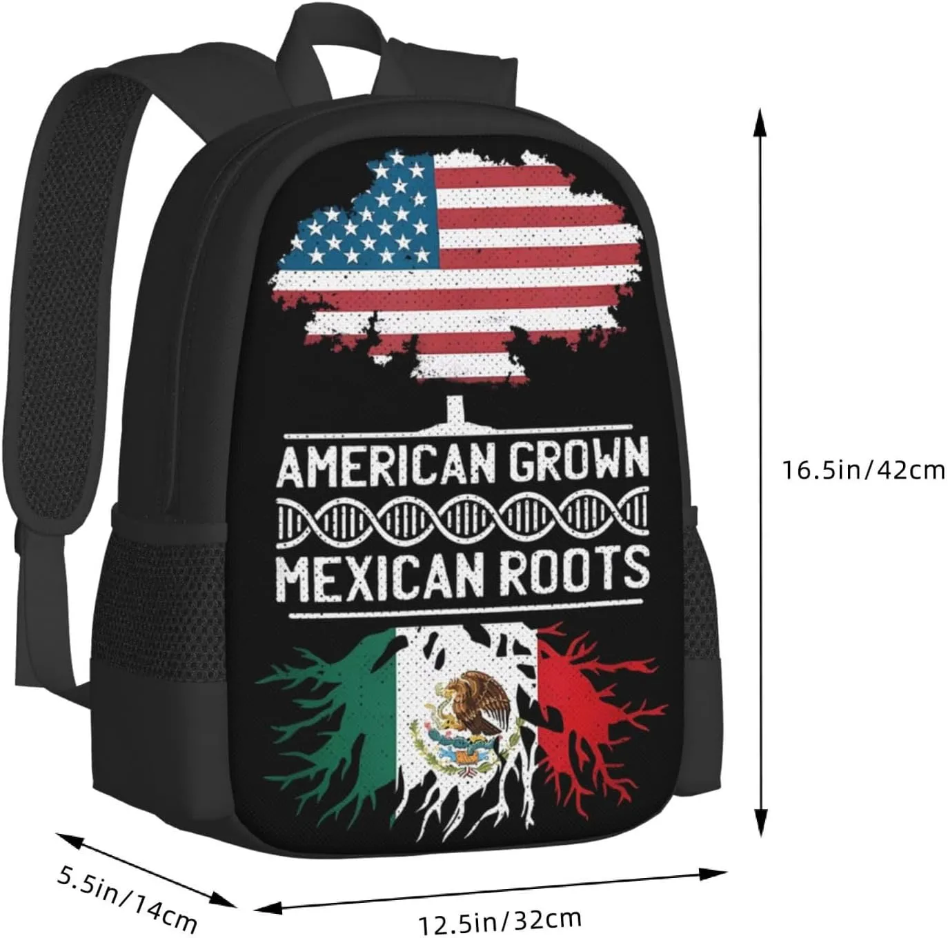 American Mexican Mexico Flag Mexican Roots Casual Backpacks Large Capacity Backpack Laptop Rucksack Sport Daypack Commuter Bags with Adjustable Strap for Traveling Camping