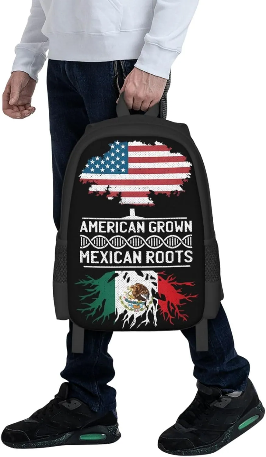 American Mexican Mexico Flag Mexican Roots Casual Backpacks Large Capacity Backpack Laptop Rucksack Sport Daypack Commuter Bags with Adjustable Strap for Traveling Camping
