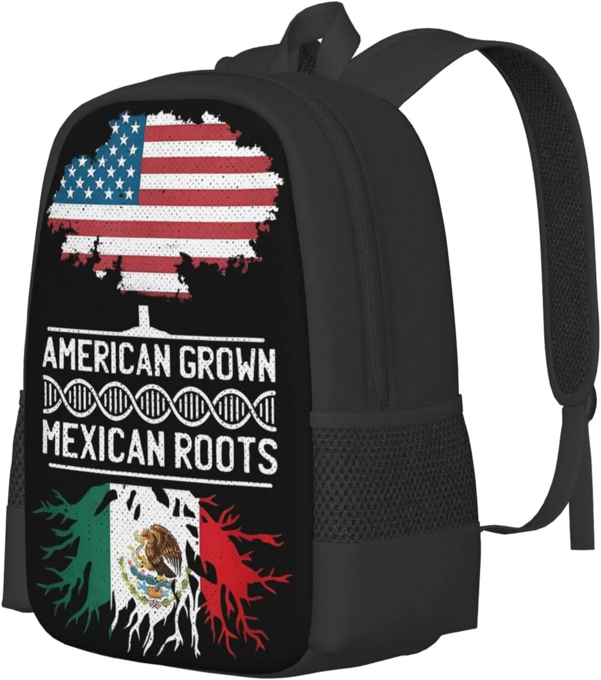 American Mexican Mexico Flag Mexican Roots Casual Backpacks Large Capacity Backpack Laptop Rucksack Sport Daypack Commuter Bags with Adjustable Strap for Traveling Camping