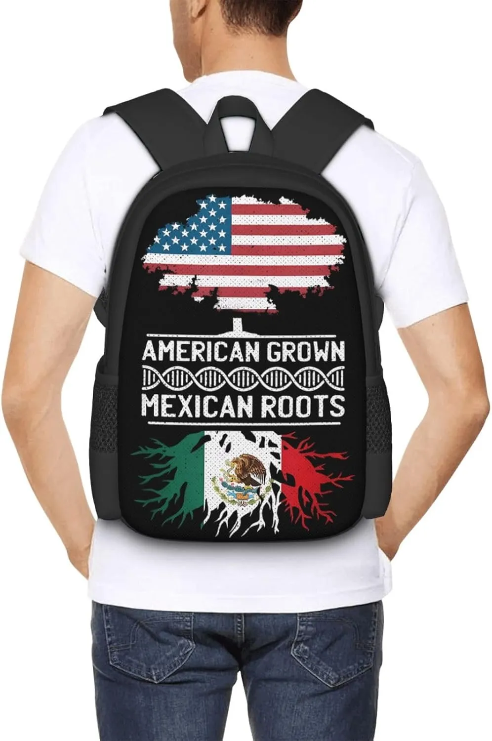 American Mexican Mexico Flag Mexican Roots Casual Backpacks Large Capacity Backpack Laptop Rucksack Sport Daypack Commuter Bags with Adjustable Strap for Traveling Camping