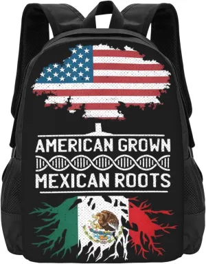 American Mexican Mexico Flag Mexican Roots Casual Backpacks Large Capacity Backpack Laptop Rucksack Sport Daypack Commuter Bags with Adjustable Strap for Traveling Camping