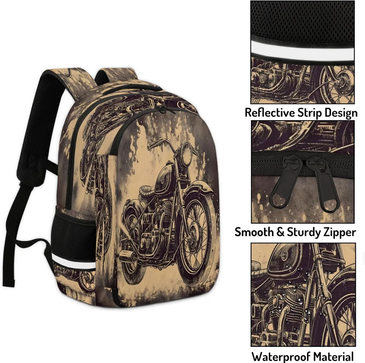 American Style Motorcycle Travel Backpack Waterproof Laptop Shoulder Bag with Adjustable Strap Casual Hiking Gym Travel Daypack