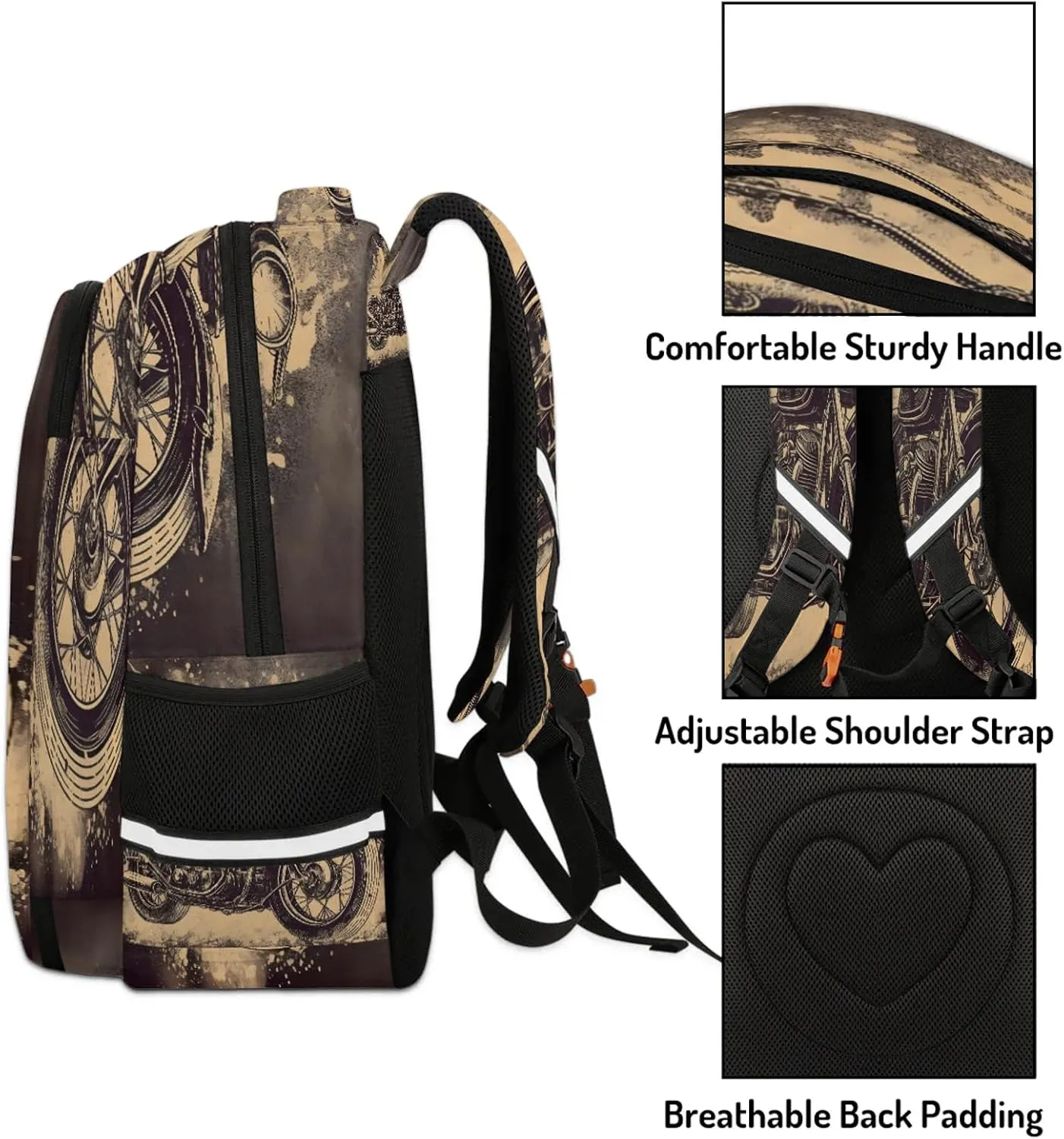 American Style Motorcycle Travel Backpack Waterproof Laptop Shoulder Bag with Adjustable Strap Casual Hiking Gym Travel Daypack