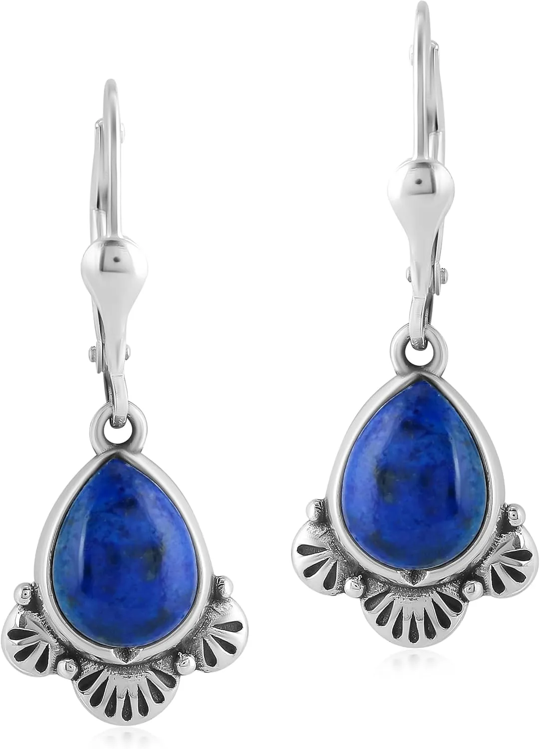 American West Jewelry Sterling Silver and Pear Shape Genuine Gemstone Fan Lever Back Earrings