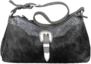 American West Women's Shoulder or Cross Body Leather Handbag| Handmade| Hand Tooled | Hair -on (Drk Turquoise- Bolo Concho)