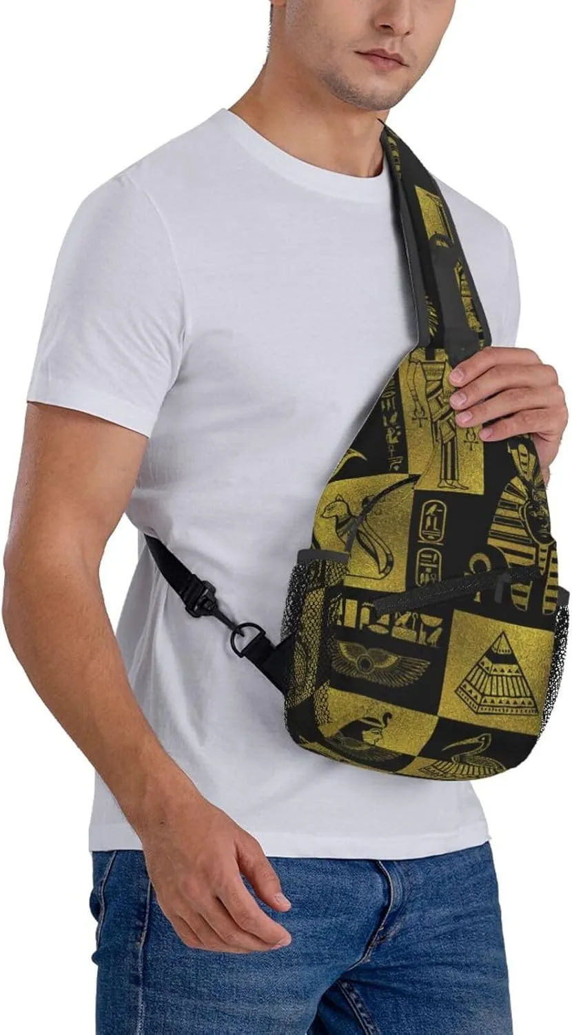 Ancient Egyptian Pyramids Vintage Cultural Symbols Men'S Crossbody Bag Travel Hiking Shoulder Backpack Chest Bag