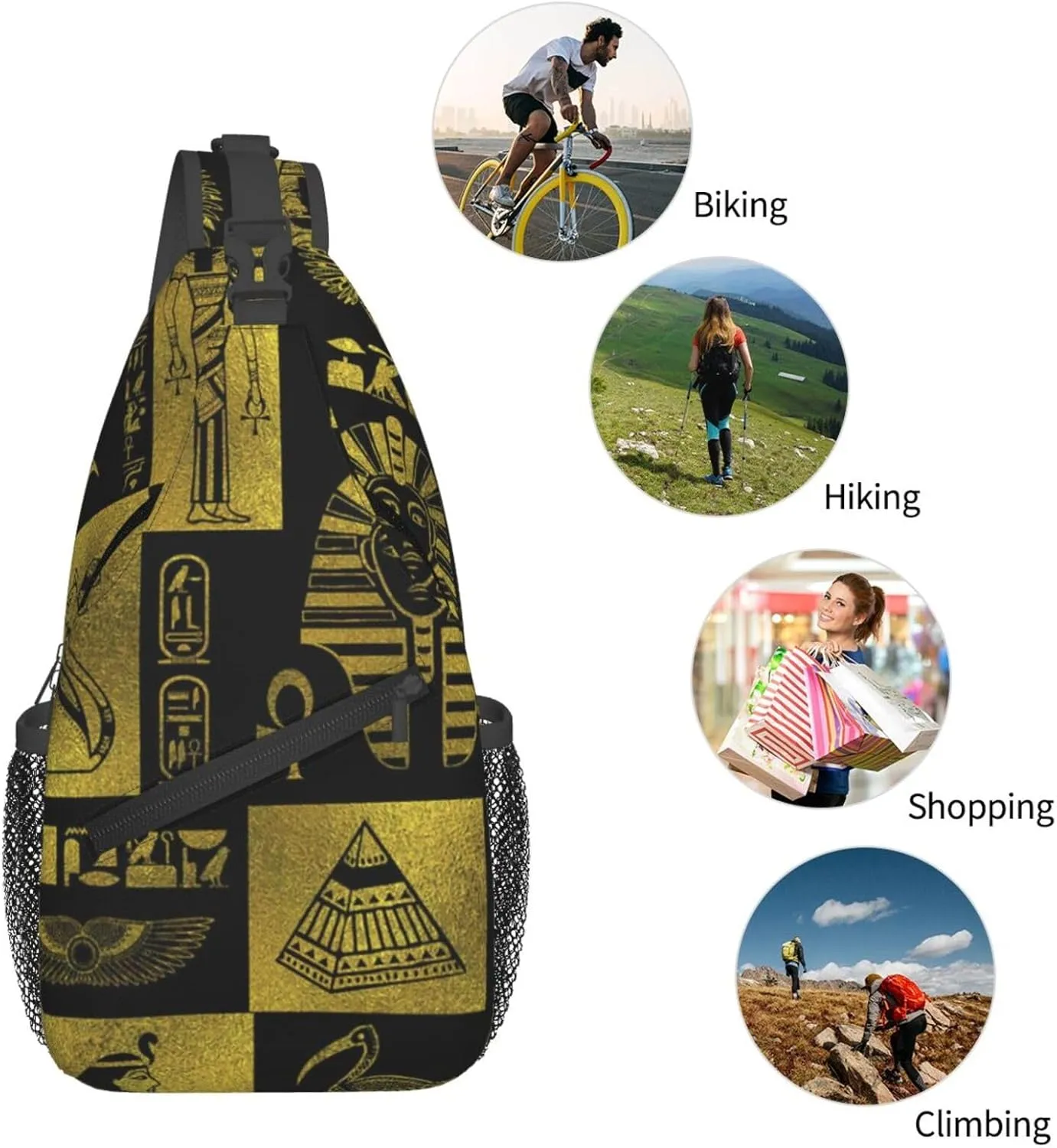 Ancient Egyptian Pyramids Vintage Cultural Symbols Men'S Crossbody Bag Travel Hiking Shoulder Backpack Chest Bag