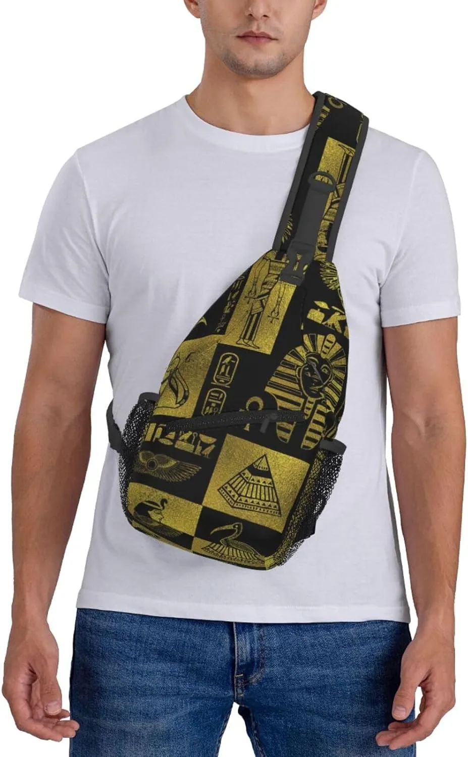 Ancient Egyptian Pyramids Vintage Cultural Symbols Men'S Crossbody Bag Travel Hiking Shoulder Backpack Chest Bag